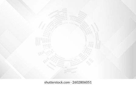 Abstract Technological White Background with Circular Pattern and Geometric Gradient Shapes for Modern Digital Interfaces and Clean Design Projects