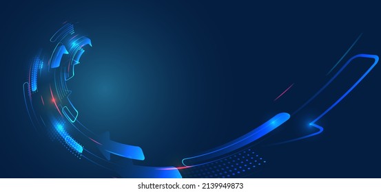 Abstract technologies for internet and presentation. Hi-tech geometric template. Blue background from futuristic elements and arrows. 