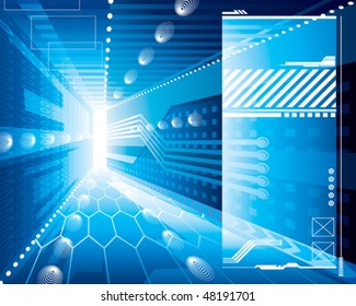 Abstract technology 3D architecture background. (vector layered)