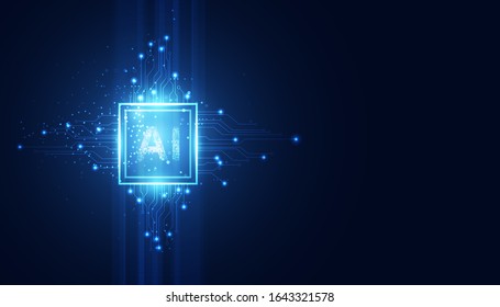 Abstract technology Ai computing concept working data of Artificial intelligence and futuristic digital for future on dark blue background.