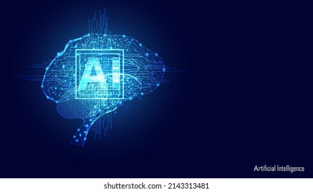 Abstract technology Ai computing concept Ai Brain working data of Artificial intelligence and futuristic digital for future on dark blue background.