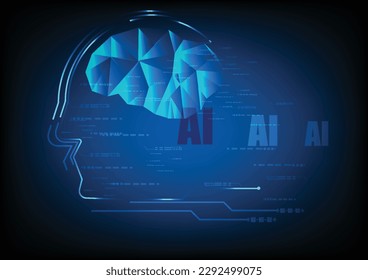Abstract technology Ai computing concept Ai Brain working data of Artificial intelligence and futuristic digital for future on dark blue background.