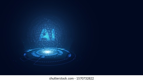 Abstract technology Ai computing on circle concept working data of Artificial intelligence and futuristic digital for future on dark blue background.