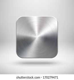 Abstract technology app icon, blank button template with metal texture (chrome, silver, steel), realistic shadow and light background for web sites, user interfaces (UI) and applications (apps).