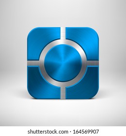 Abstract technology app icon, button template with blue (dark red) metal texture (chrome, silver, steel), realistic shadow and light background for user interfaces (UI) and applications (apps).