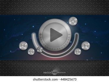 Abstract Technology App Icon With Music Button. Vector Illustration. Eps 10