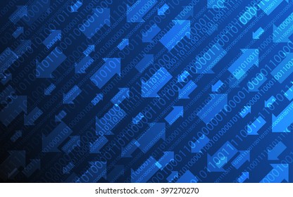 Abstract technology with arrow pattern and binary code number on dark blue background (vector)
