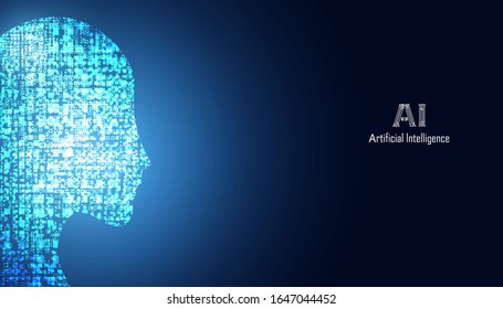 Abstract Technology Artificial intelligence concept Big data digital Human head in robot and digital.