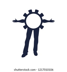 Abstract technology assistant emblem. Human arms, legs and cog wheel.