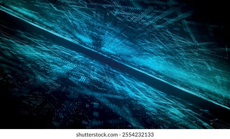 Abstract technology background. 3d composition of intersecting multicolored lines. Information technology concept. Digital cyberspace with particles. 3d vector illustration