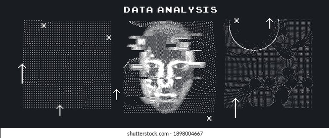 Abstract technology background with 3d face made of particles. Conceptual illustration of Artificial intelligence.