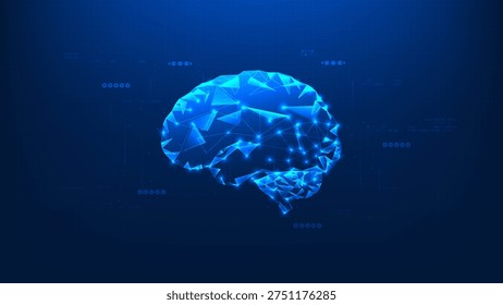 Abstract technology background AI brain with connected data nodes and flowing information lines, representing artificial intelligence, neural networks, machine learning, and advanced data processing