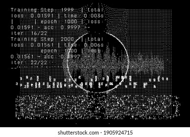 Abstract Technology Background With Array Of Particles And Random Numbers.