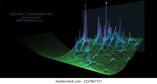 Resumen del fondo de la tecnología con rejilla de color plegable sobre negro. Grandes datos. Presentación visual de algoritmos de datos analíticos. Cartel para la representación de análisis de datos de empresas, ciencia y tecnología. 