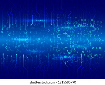 Abstract technology background. Big data flow vector illustration. Streaming binary code