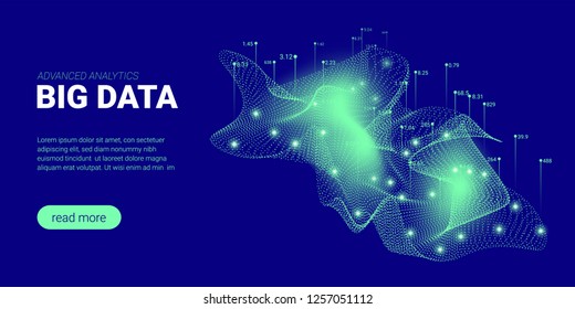 Abstract Technology Background. Big Data Stream Visualization. Landing Page with Cryptography Design. 3d Technology Poster for Science Innovation Presentation. Quantum Computing Technology Concept.