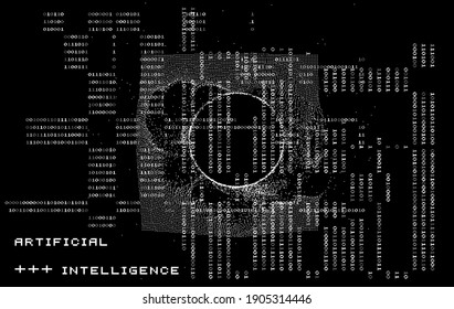 Abstract technology background with binary code and surface made of dots, array of particles.