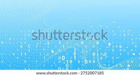 Abstract technology background with binary data 0, 1, global network connections, and flowing digital information on a light blue gradient backdrop.