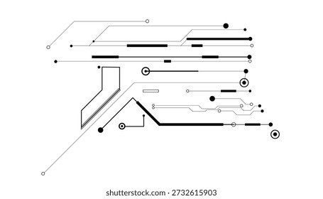 Fondo de tecnología Abstractas con líneas negras y círculos sobre un fondo blanco. Formato de Vector escalable apto para medios impresos y digitales.