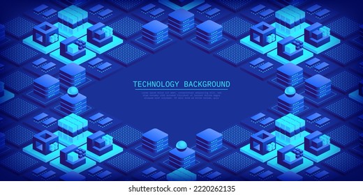 Abstract technology background Blockchain concept banner Futuristic information Isometric digital blocks connection with each other and shapes crypto chain Transferring of big data Vector illustration