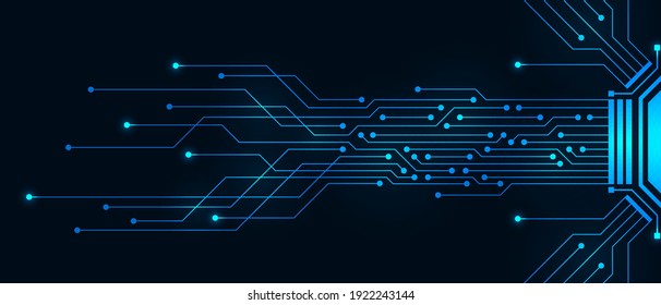 Abstract Technology Background, blue circuit board and microchip, digital power line