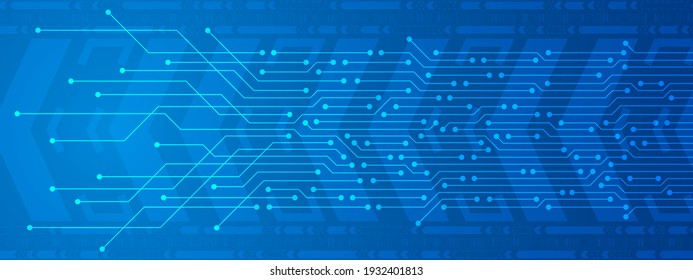 Abstract Technology Background, blue circuit board, digital power line, digital arrow movement background