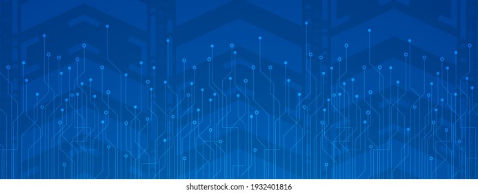 Abstract Technology Background, blue circuit board, digital power line, digital arrow movement background