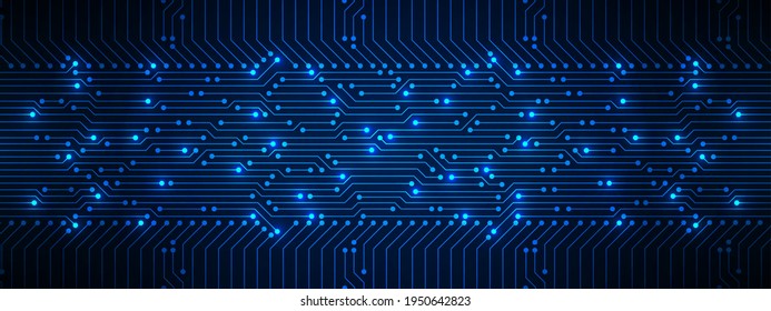 Abstract Technology Background, blue circuit board pattern with electric light, microchip, power line