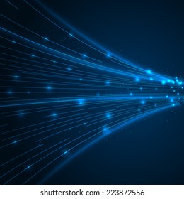Abstract Technology Background, Blue Curve Vector Illustration.