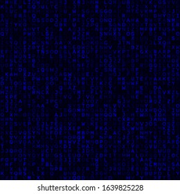 Abstract technology background. Blue filled alphabetical background. Medium sized seamless pattern. Charming vector illustration.