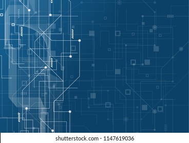 Abstract Technology Background. Blue glowing connections in space with particles, big data, computer generated abstract background. Vector Illustration