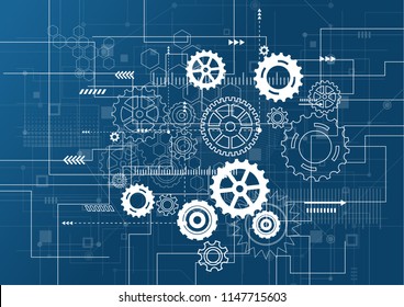 Abstract Technology Background. Blue glowing connections in space with particles, big data, computer generated abstract background. Vector Illustration