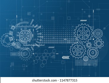 Abstract Technology Background. Blue glowing connections in space with particles, big data, computer generated abstract background. Vector Illustration