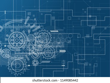 Abstract Technology Background. Blue glowing connections in space with particles, big data, computer generated abstract background. Vector Illustration