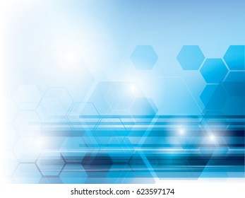 Abstract technology background blue with hexagons in vector