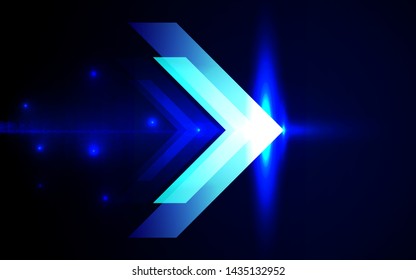 Abstract technology background with blue light arrow shape. Speed motion rays concept. Vector design template for use wallpaper, banner, cover, advertising
