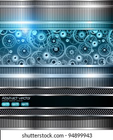 Abstract technology background blue metallic machinery, vector.
