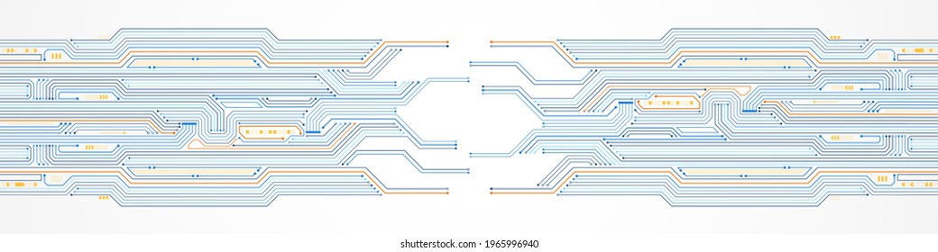Resumen Tecnología Fondo, patrón de placa de circuito azul y naranja, microchip, línea de alimentación
