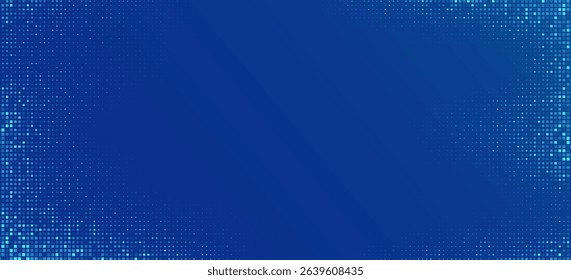 Abstract technology background with blue pixel pattern. Digital data with futuristic glittering dots for FinTech or Cryptocurrency backdrop. Vector illustration.