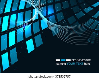 Abstract technology background, business and development direction. Vector illustration with shiny square pattern and glitter for your business presentation.