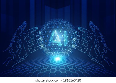 abstract technology background business science consist : hands hi tech blue digital future futuristic, ai digital network connection.