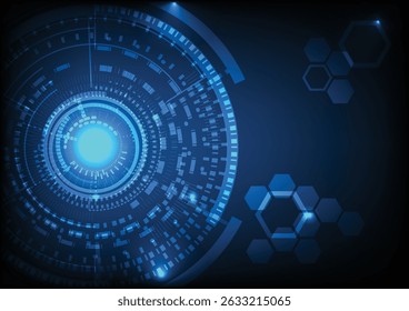Abstracte technologie achtergrond cirkel ontwerp futuristisch in moderne vector illustrator, digitale wetenschap patroon. Concept van cyberspace, computer grafische, gloeiende circuit, toekomstige high-tech.
