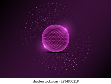 Abstract technology background circle globe purple glowing dots atoms diffuse loop on gradient background