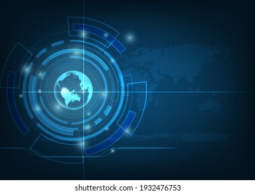 Abstract technology background circles digital hi-tech technology design with global map background. concept innovation. vector illustration. 