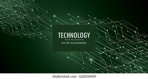 Abstract technology background, circuit board on dark green color. hi-tech or digital future technology concept. vector illustration.