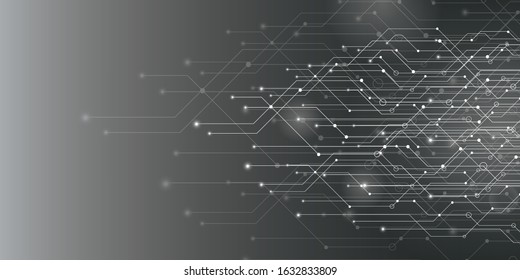 Abstract technology background, circuit board on dark black and white color. hi-tech or digital future technology concept. vector illustration.