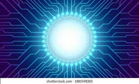 Abstract Technology Background  Circuit Board Technology Tree Pattern Vector Illustration  Sci  Fi PCB Trace Data Transfer Design Concept  Cyberpunk Color Scheme  Circle Light In The Middle Of Darkness