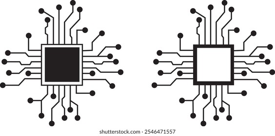 Conjunto de iconos de patrón de placa de circuito de fondo de Tecnología Abstractas aislado transparente. Electrónica de chip de aire y puntos conectados. Tecnología de datos bg negro plano y línea placa base Vector Concepto de comunicación