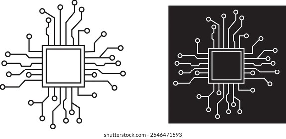 Tecnologia abstrata Plano de fundo circuito placa padrão ícones conjunto transparente isolado. Ai chip eletrônico e pontos conectados. Tecnologia de dados bg preto plano e linha motherboard vetor Conceito de comunicação