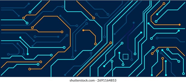 Abstract Technology Background with Circuit Board Lines and Connections in Blue and Orang